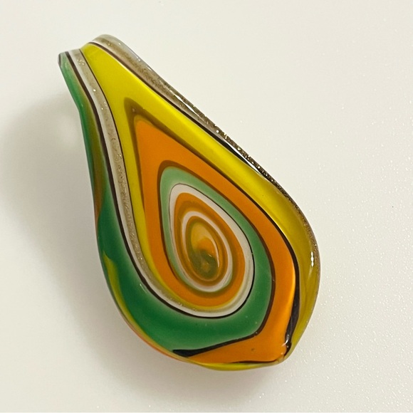 Handblown Artisan Oval Yellow Green Orange Fall Art Lampwork Glass Pendant - Picture 15 of 15